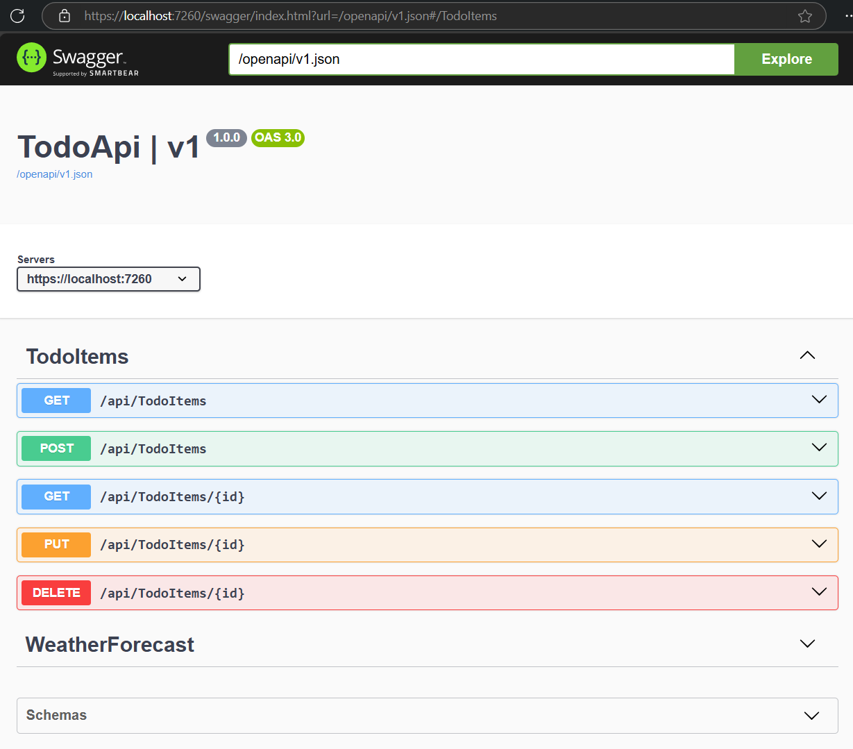 página de teste de API gerada pelo Swagger
