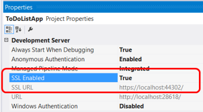 Imagem de Habilitado para SSL verdadeiro nas propriedades