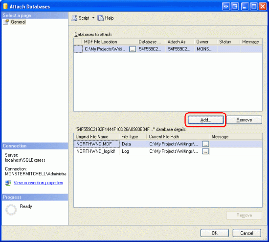 Anexar o banco de dados NORTHWND.MDF da pasta App_Data