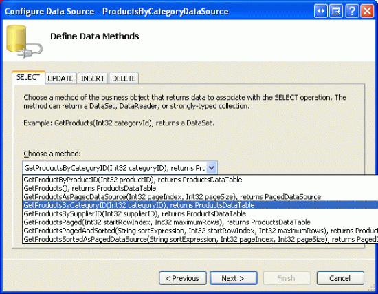 Utilizar o método GetProductsByCategoryID(categoryID) da classe ProductsBLL
