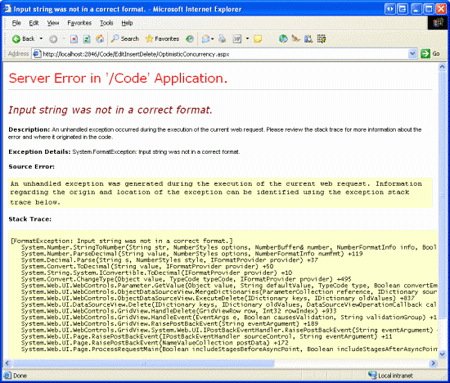 Tentar excluir qualquer produto resulta em uma FormatException