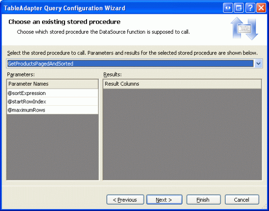 Utilize a procedure armazenada GetProductsPagedAndSorted