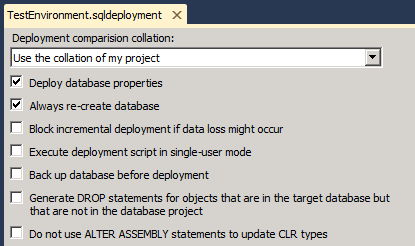 Na página Filename .sqldeployment, defina as propriedades de implantação para corresponder aos requisitos do seu ambiente de destino e salve o arquivo.