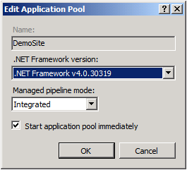Na lista de versões do .NET Framework, selecione .NET Framework v4.0.30319 e clique em OK.