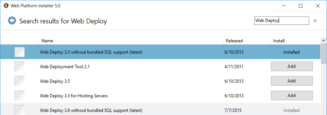 Instalar o Web Deploy usando o WPI