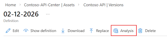 Captura de tela da guia Análise para uma definição de API no portal do Azure.