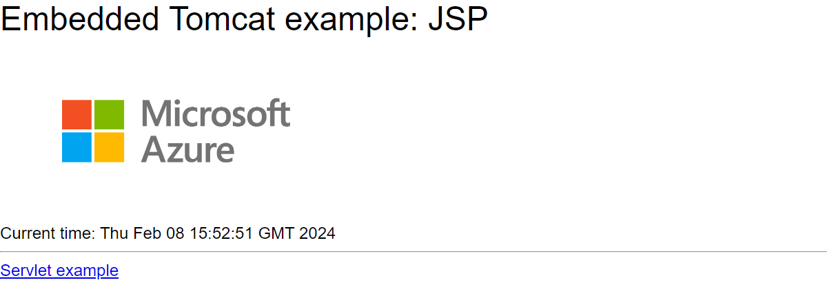 Captura de tela do aplicativo Web Tomcat inserido em execução no Serviço de Aplicativo do Azure.