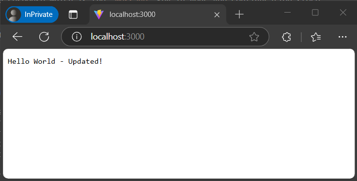 Captura de&nbsp;tela do navegador com uma mensagem atualizada da Configuração de Aplicativos.
