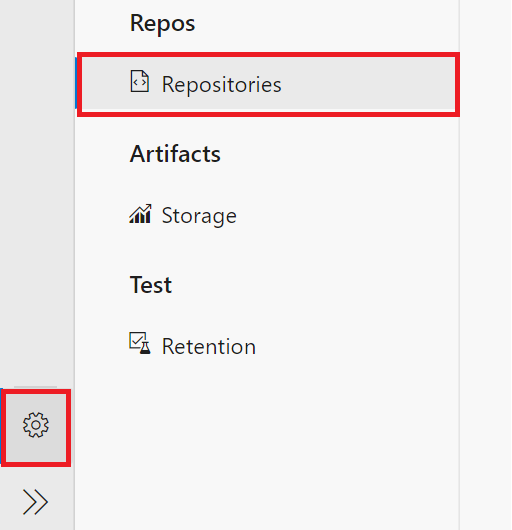 Captura de&nbsp;tela mostrando onde navegar para selecionar repositórios.