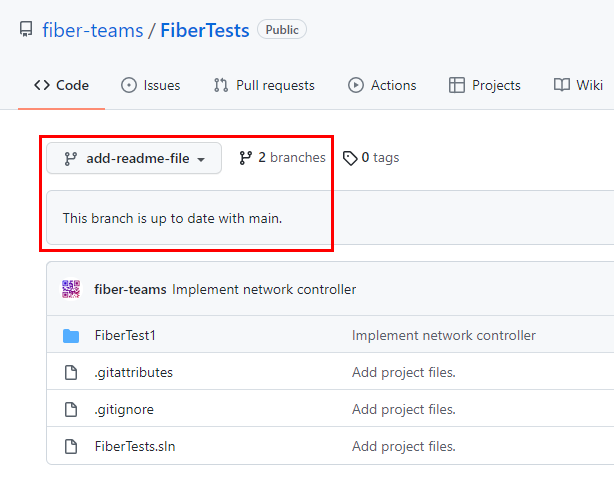 Captura de tela dos arquivos da sua nova ramificação na página principal de um repositório do GitHub.