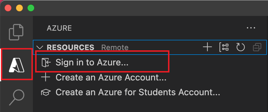 Captura de tela da janela de login do Azure no Visual Studio Code.