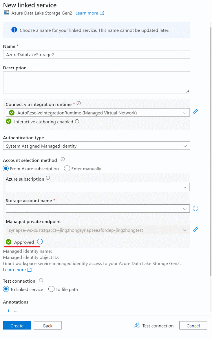 Captura de tela do novo serviço vinculado do banco de dados SQL pe4.