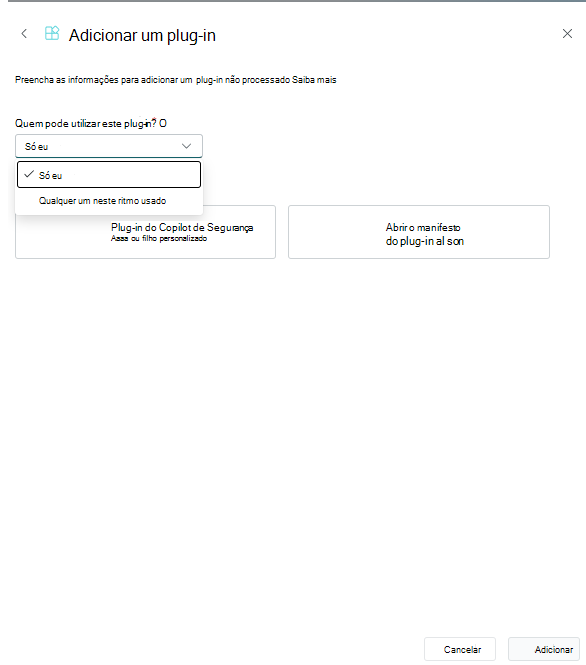 Captura de ecrã que mostra a adição de um plug-in como proprietário.
