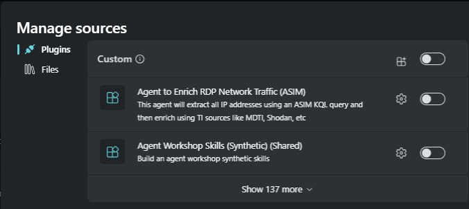 Captura de ecrã a mostrar a opção Gerir origens personalizadas.