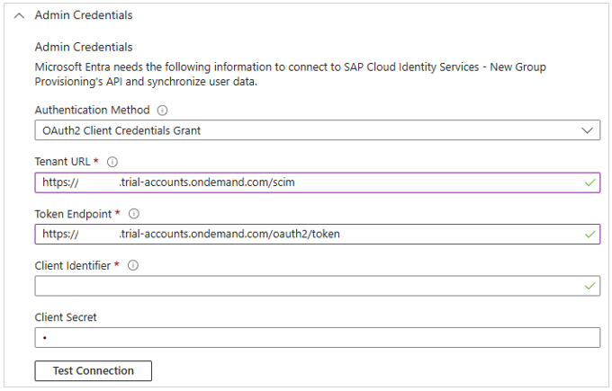 Captura de tela da seção Credenciais de Administrador no UX de provisionamento.