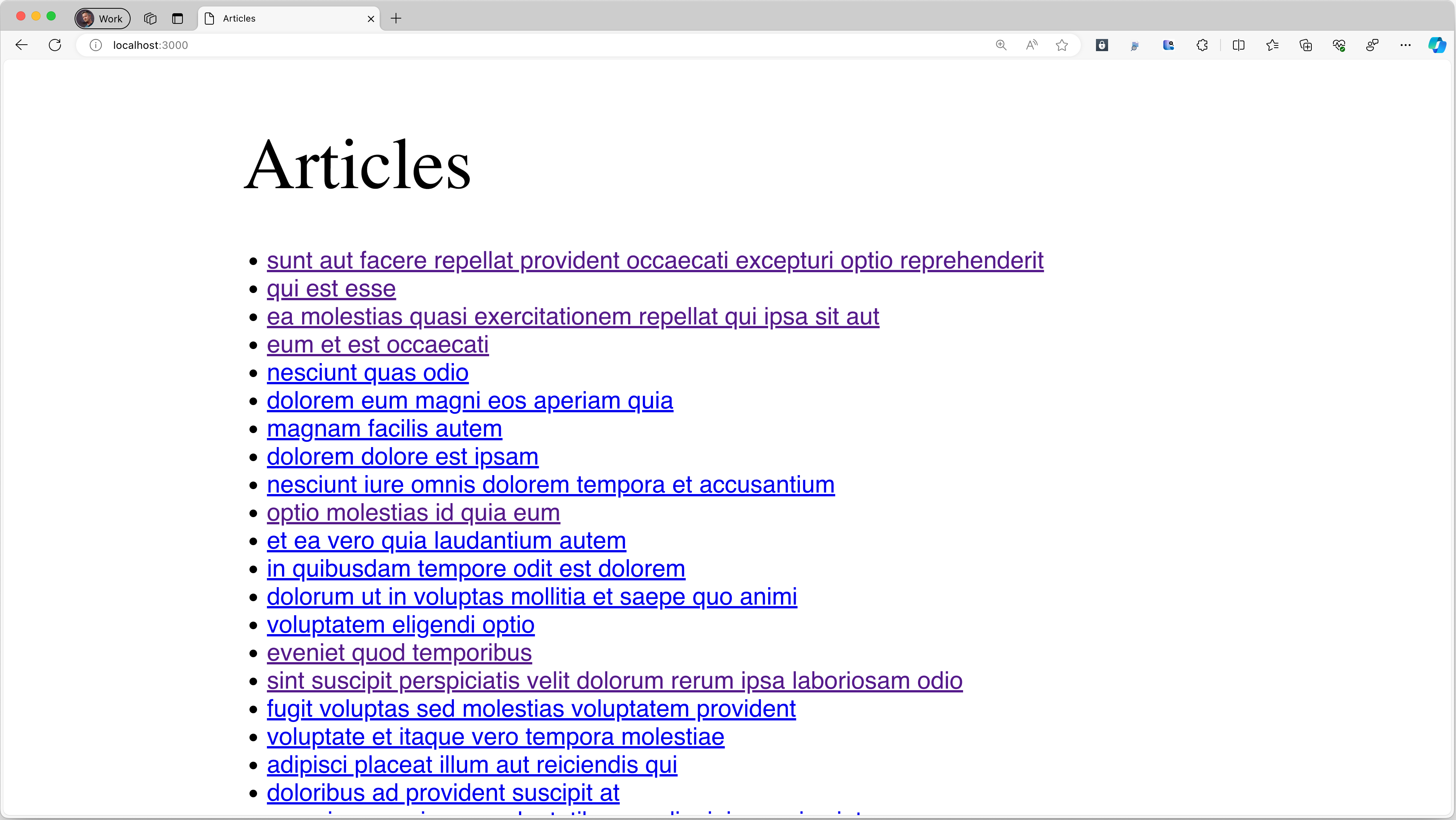 Captura de tela de um navegador da Web com o aplicativo Web de teste.