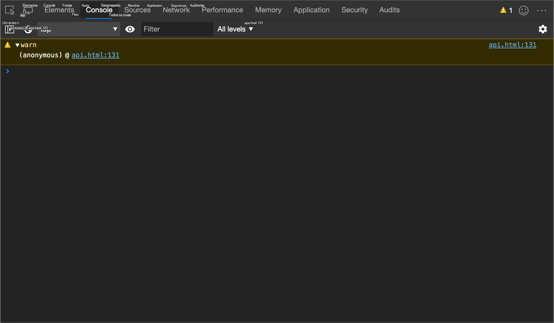 O resultado do exemplo console.warn()