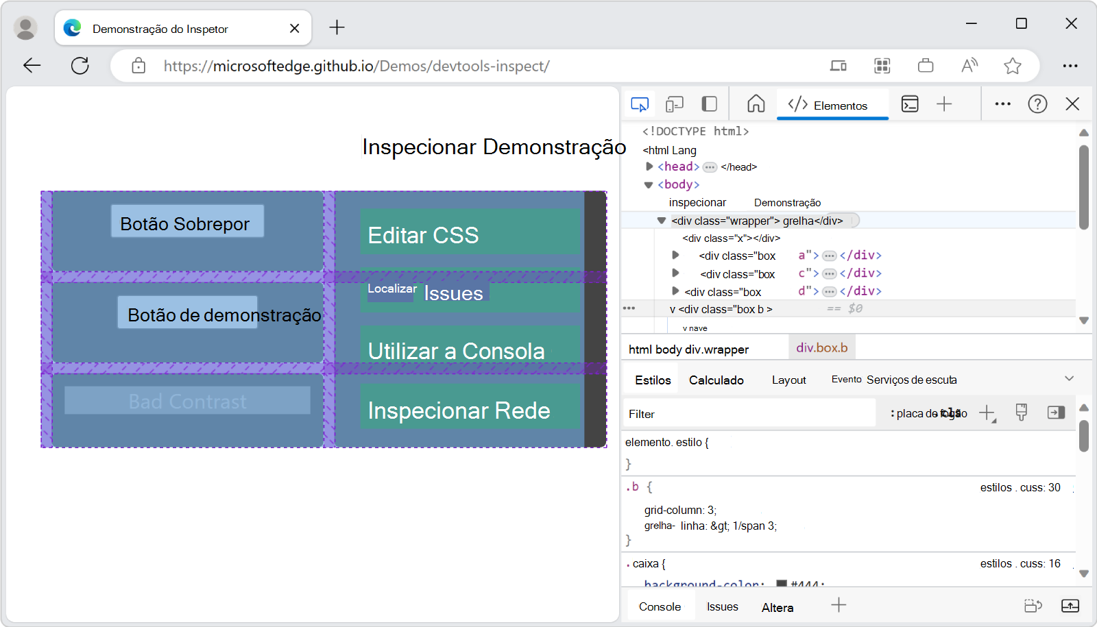 Não é possível selecionar um elemento que tenha uma propriedade CSS de 
