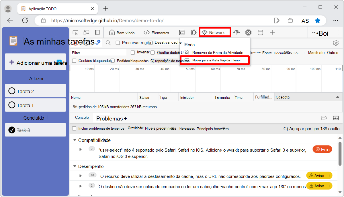 Mover uma ferramenta da Barra de Atividade para a barra de ferramentas vista rápida