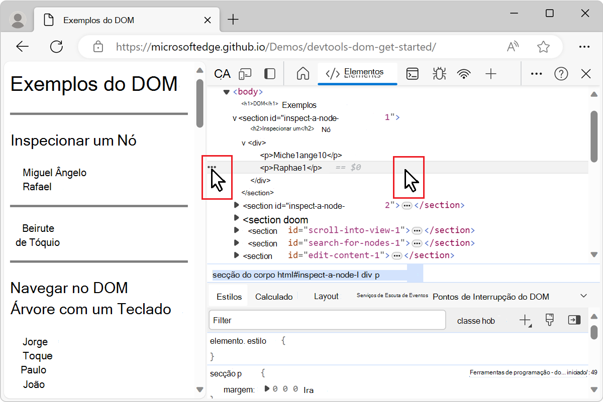 Onde clicar se todas as opções não forem apresentadas
