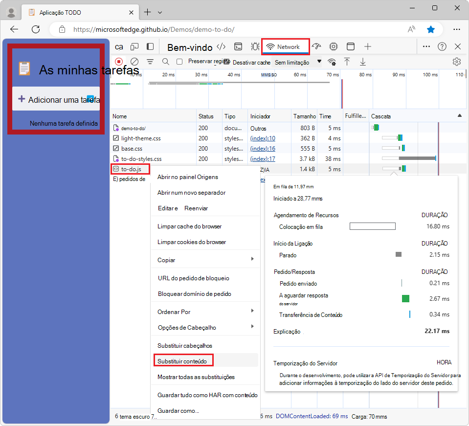 Selecionar um ficheiro a partir da Ferramenta de rede para substituições