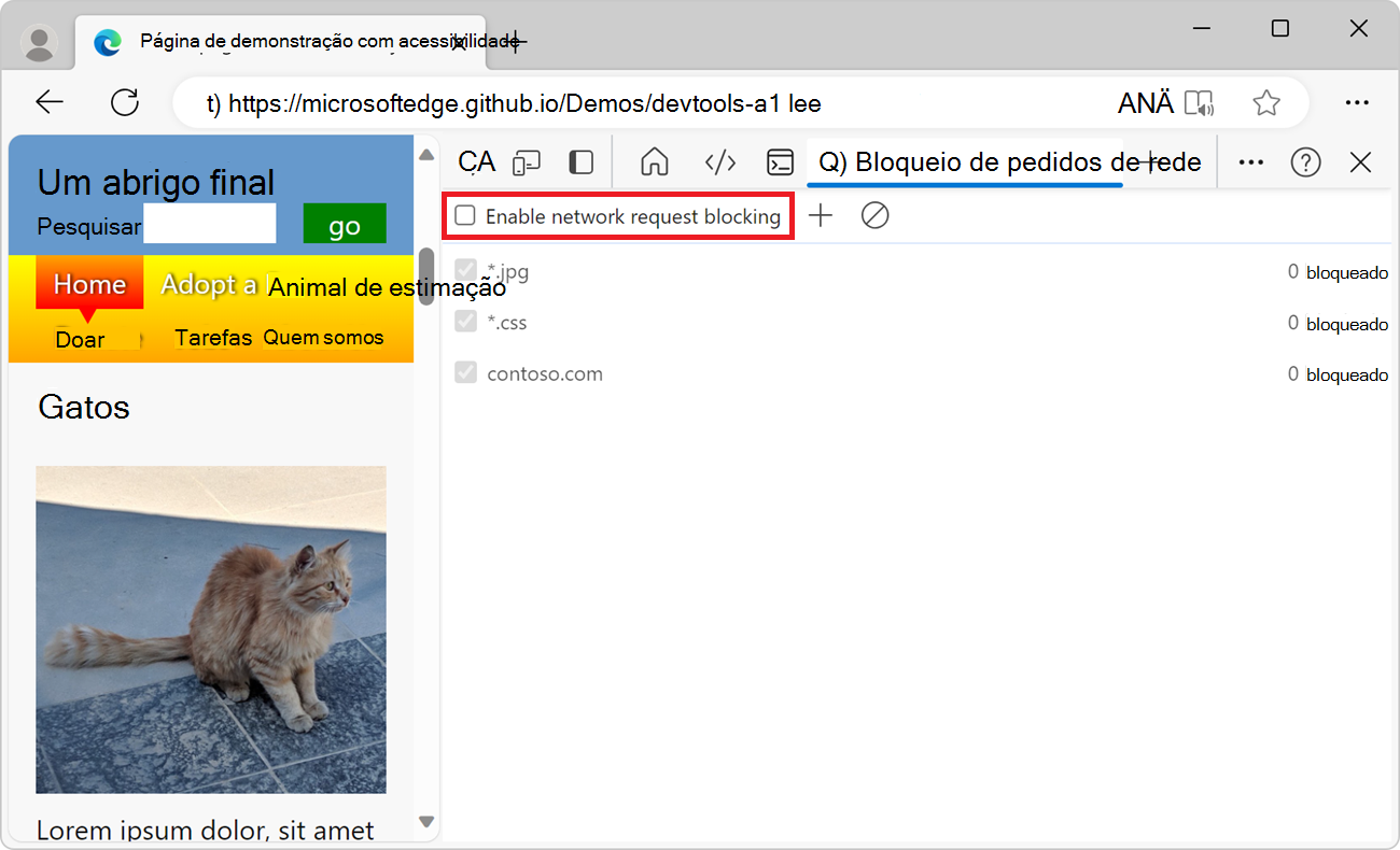 Ativar o bloqueio de pedidos de rede