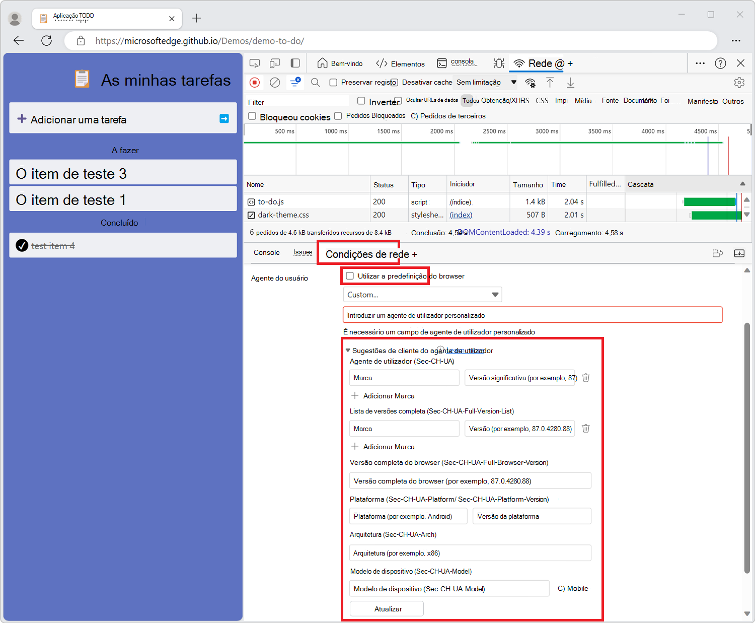 Definir sugestões de cliente do agente de utilizador