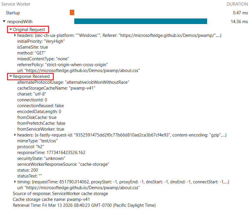 A secção respondWith totalmente expandida
