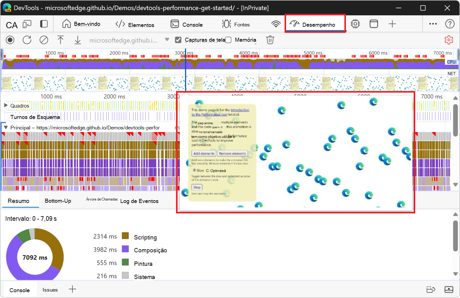Pairar o cursor sobre uma moldura