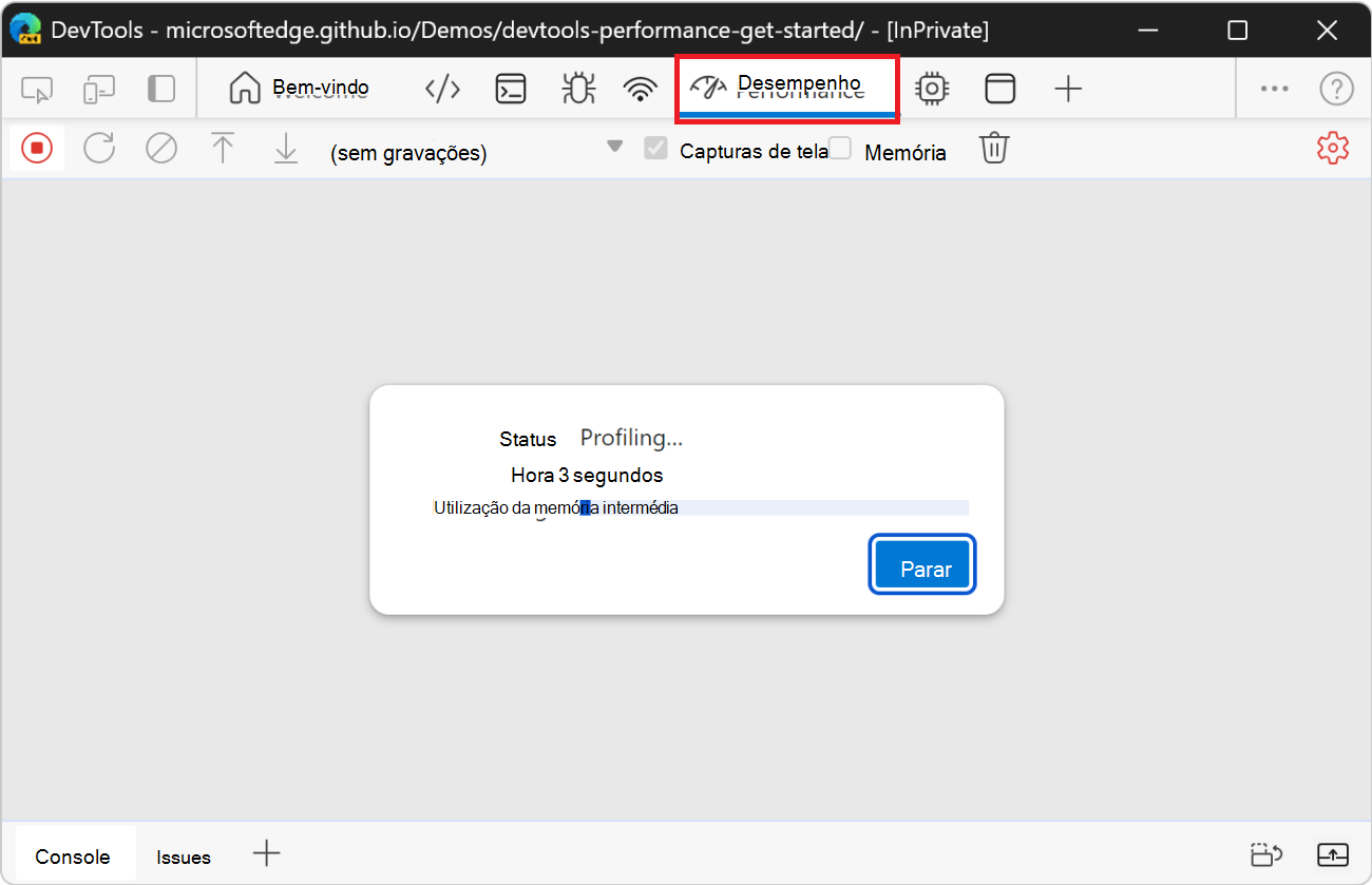 Criar um perfil na página Web