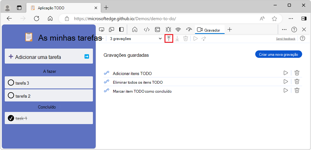 O botão Importar gravação