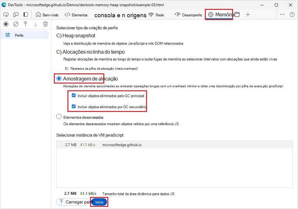 Definições de GC de amostragem de alocação