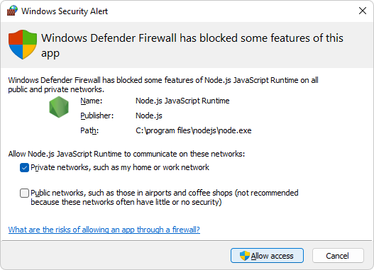 Permitir que o Nó comunique na rede