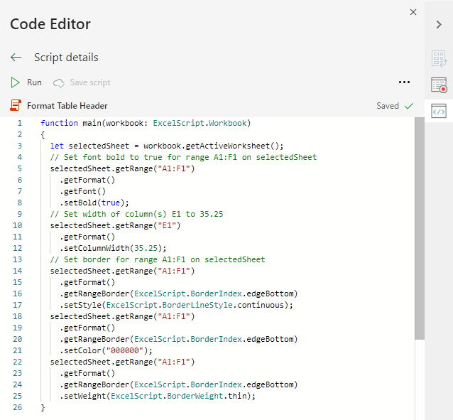 O editor de código a mostrar o código do script utilizado neste tutorial.