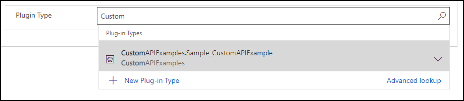 Defina a pesquisa de tipo de plug-in de API personalizada.
