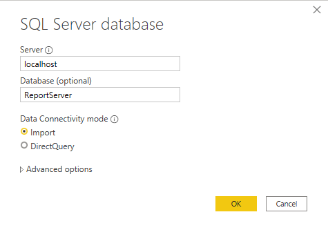 Captura de tela mostrando Conectar-se ao banco de dados do SQL Server.