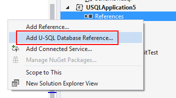 Ferramentas do Data Lake para Visual Studio – adicionar referência de projeto de banco de dados