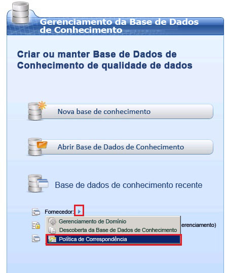 Menu Política de Correspondência na página principal
