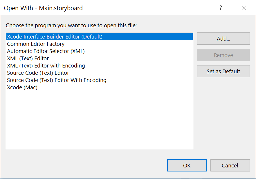 Menu de contexto do storyboard - Xcode