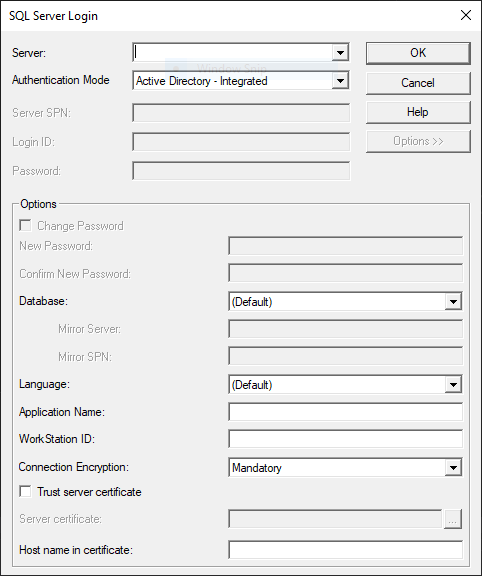 Captura de tela da caixa de diálogo Logon do SQL Server.