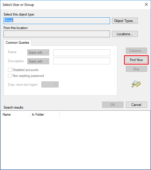 Clique em Localizar agora para obter a lista de grupos Clique em Localizar agora para obter a lista de grupos