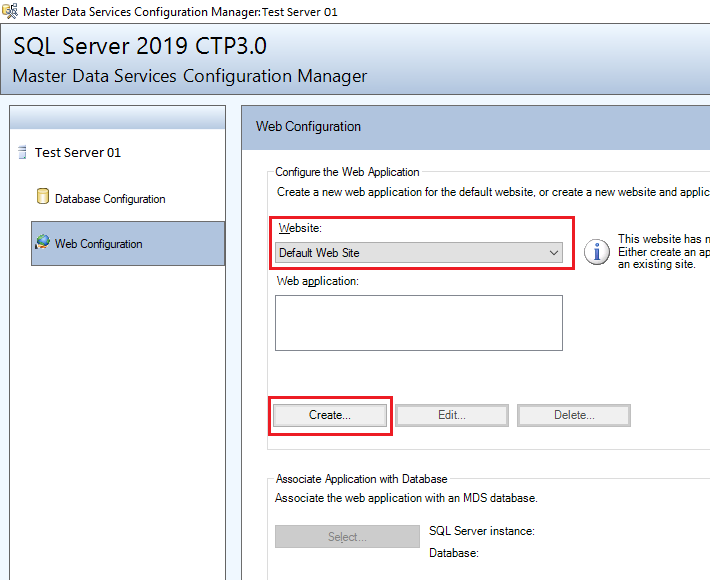 Screenshot da caixa de diálogo Master Data Services Configuration Manager.