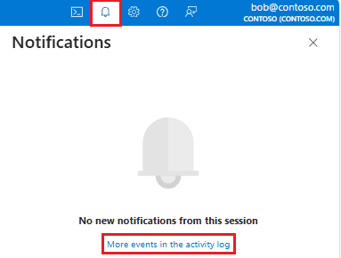 Captura de tela do ícone de sino de notificações destacado no portal Azure.