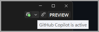 Captura de tela do status do Copilot ativo.
