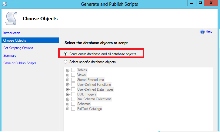 Captura de tela de Gerar scripts para objetos.
