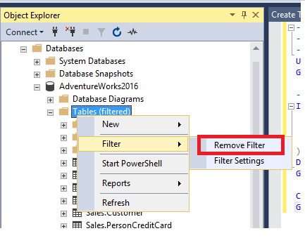 Captura de tela do filtro Remover.