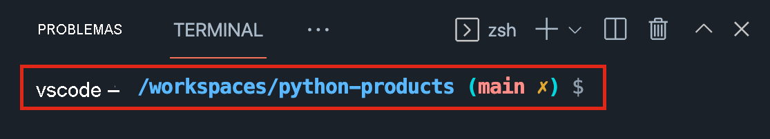 Prompt do terminal integrado do VS Code