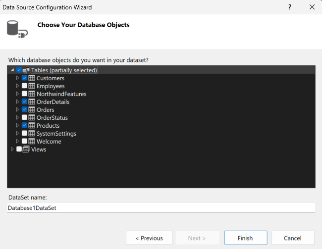 Captura de tela da página Escolher Seus Objetos de Banco de Dados.