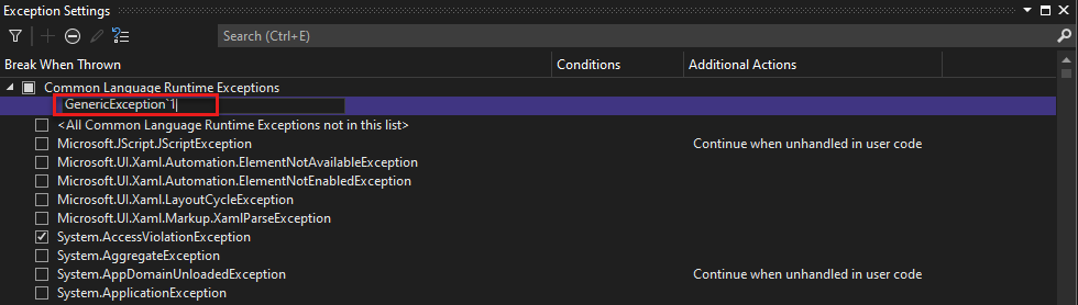 Captura de tela de Adicionar exceção genérica.
