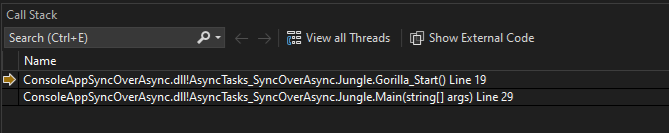 Captura de tela da pilha de chamadas.